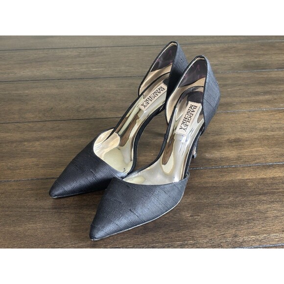 Badgley Mischka Lola Pointed D'Orsay Evening Shoe Black Silk - Picture 1 of 10